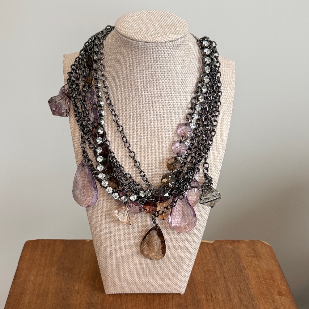 Multi-Layered Necklace with Purple and Silver Accents